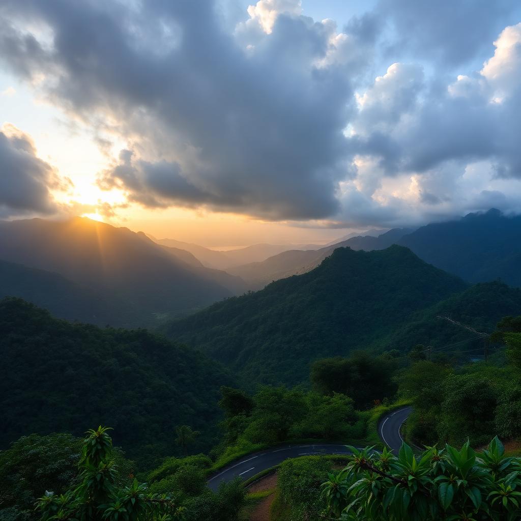 Misty Jamaica Blue Mountains at sunrise
